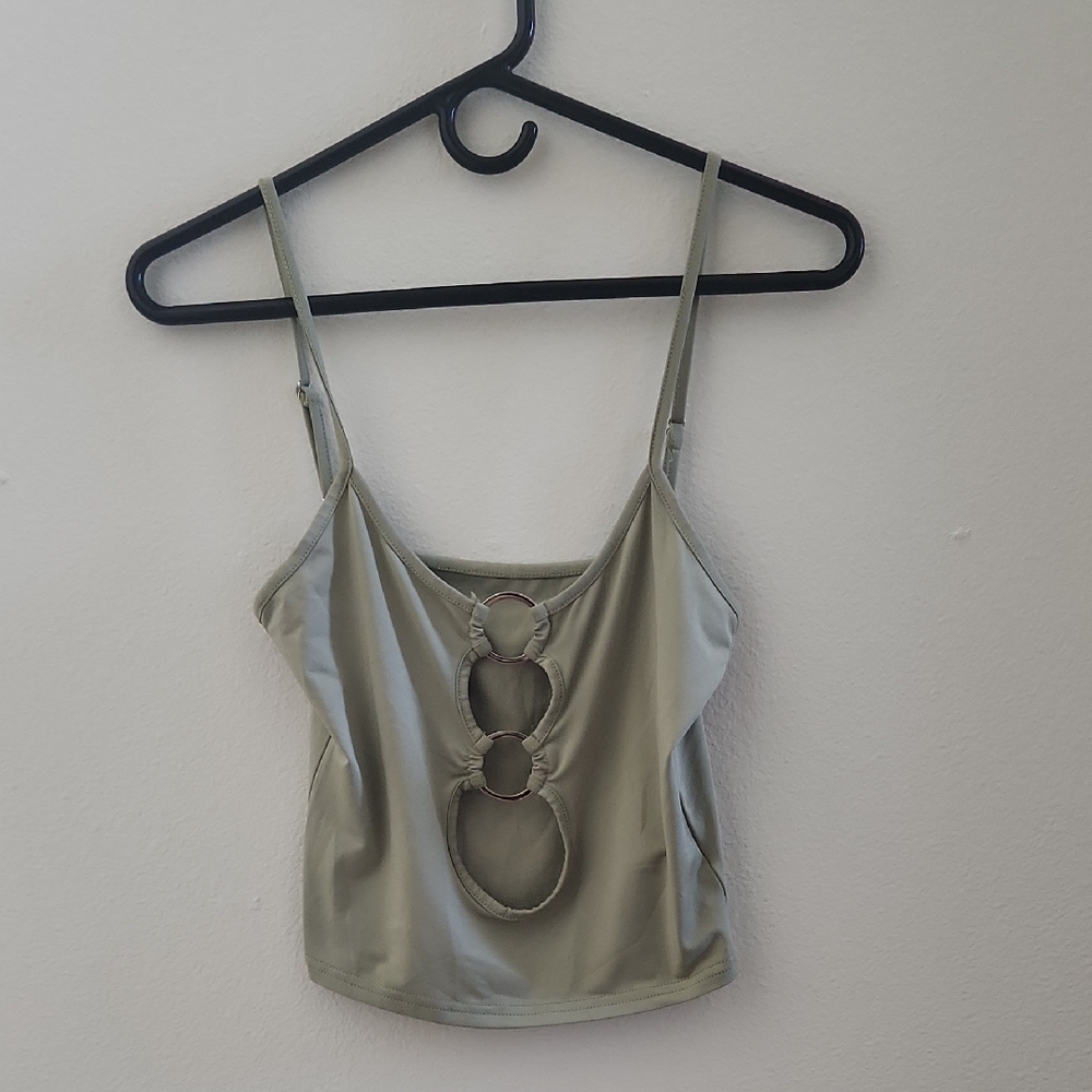 Olive Green Women's Top With Ring Hole Detail
